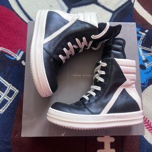 Rick Owens Black and White High-Top Sneakers